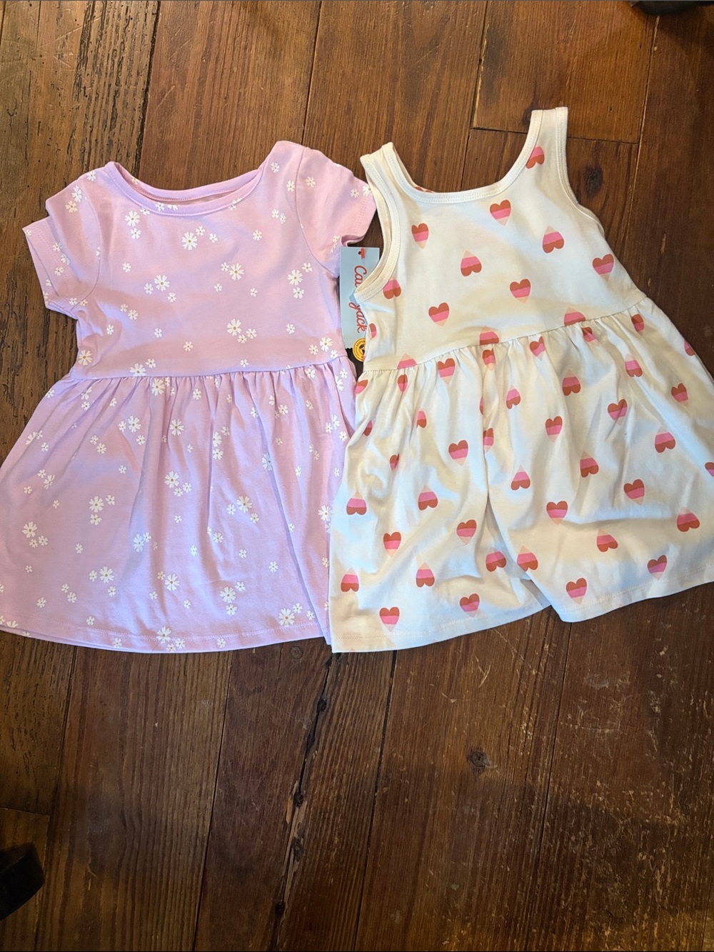 Cat & Jack Pink Floral Dress and Cream Heart Tank Dress Set